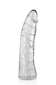 דילדו ריאליסטי שקוף 18.5 ס״מ מעוקל קלות – Pure Jelly