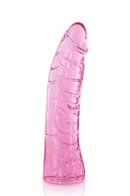דילדו ריאליסטי ורוד שקוף 18.5 ס״מ מעוקל קלות – Pure Jelly