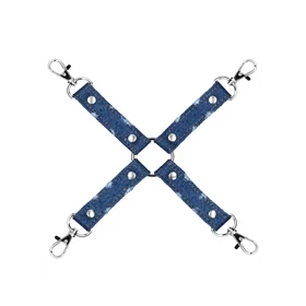 מחבר ריסון Hogtie כחול עם 4 רצועות ג׳ינס – Ouch! by Shots