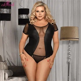 בגד גוף שחור עם רשת שקופה Sexy Lingerie
