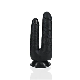דילדו כפול ריאליסטי שחור עם בסיס ואקום – RealRock