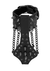 צמיד BDSM שחור עם ניטים ושרשראות - !OUCH