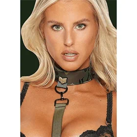 קולר BDSM צבאי בהדפס הסוואה עם רצועת הולכה מבית Ouch! by Shots