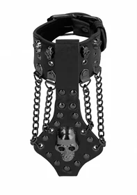 צמיד BDSM שחור עם גולגולות ושרשראות – !OUCH