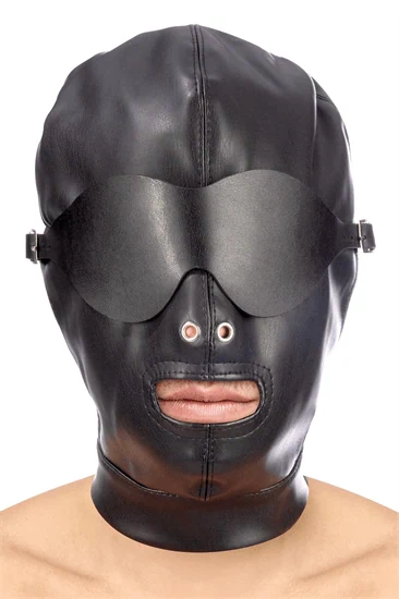 מסכת ראש BDSM במראה עור עם כיסוי עיניים נשלף – Fetish Tentation