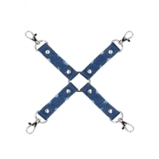 מחבר ריסון Hogtie כחול עם 4 רצועות ג׳ינס – Ouch! by Shots
