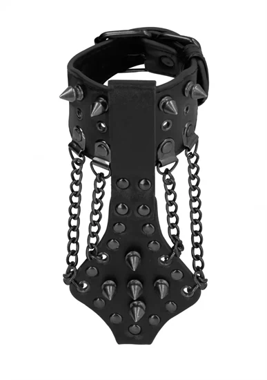 צמיד BDSM שחור עם ניטים ושרשראות - !OUCH